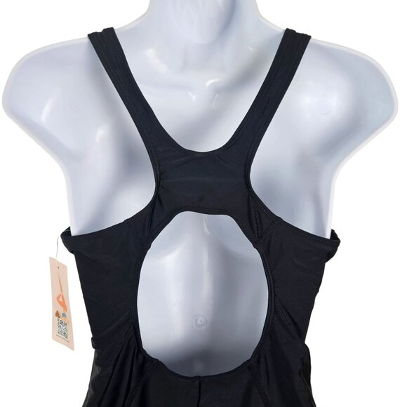 Womens One-Piece Black Swimsuit Built-In Bra & Racerback Size Medium UPF 50 Pool - Picture 8 of 12